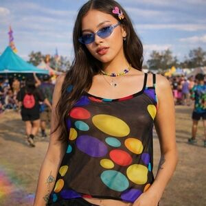Loila Sheer Gauze Polka Dot Tank Top Colorful Y2K Festival Party Top Lagenlook S